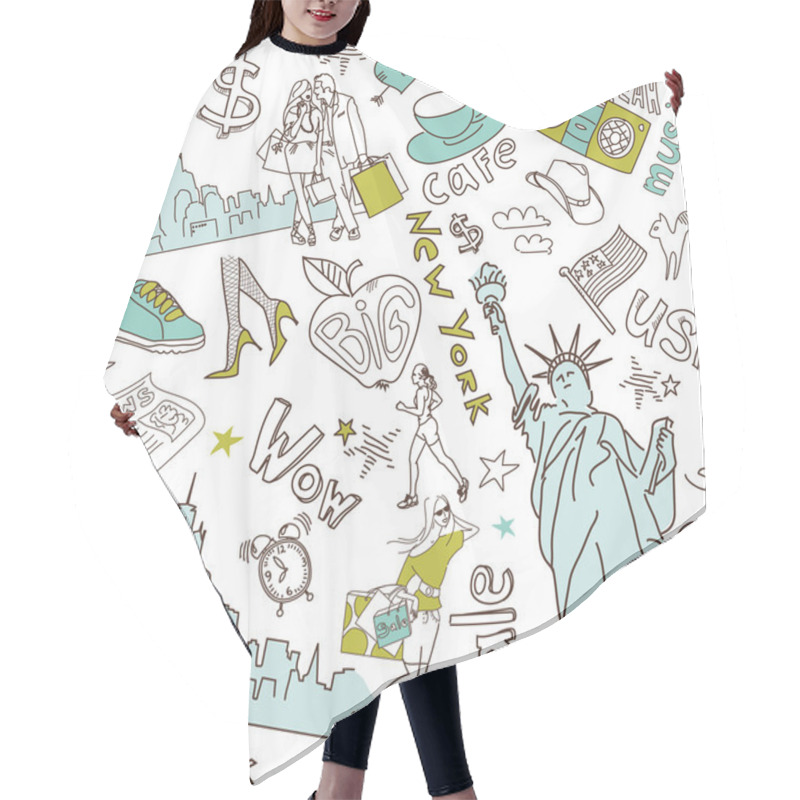 Personality  New York Seamless Doodles Pattern Hair Cutting Cape