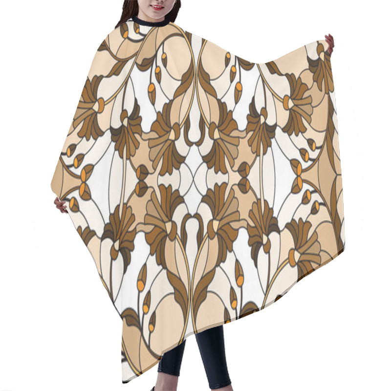 Personality  Illustration In Stained Glass Style With Abstract Flowers, Swirls And Leaves  On A Light Background,horizontal Orientation, Sepia Hair Cutting Cape