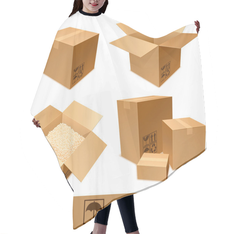 Personality  Set Of Cargo Cardboard Boxes And Signs. Hair Cutting Cape