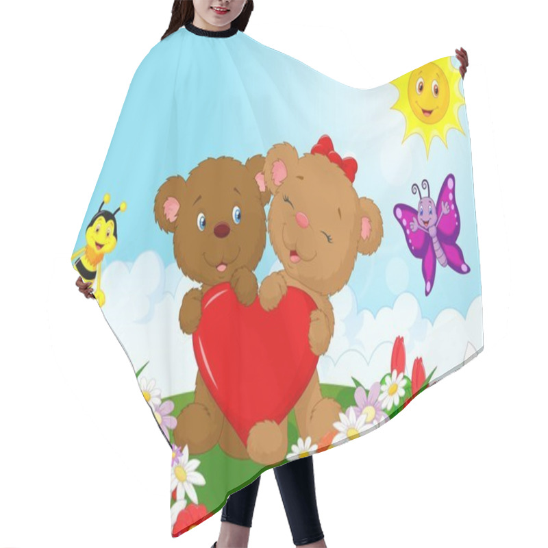 Personality  Happy Bear Holding Red Heart Hair Cutting Cape