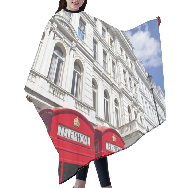 Personality  Red Telephone Boxes Outside Attractive London Appartments Hair Cutting Cape