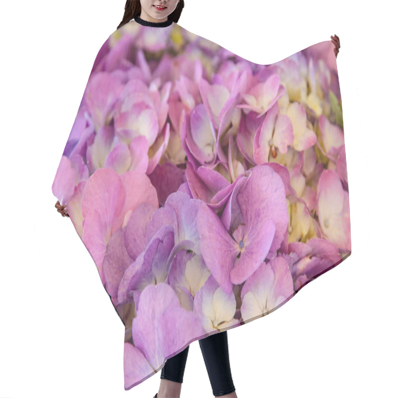 Personality  Close Up View Of Beautiful Purple Hortensia Flowers Hair Cutting Cape