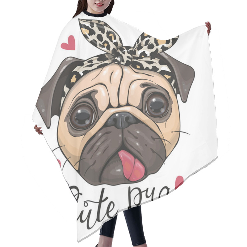 Personality  Cartoon Pug Dog In A Leopard Scarf  Hair Cutting Cape