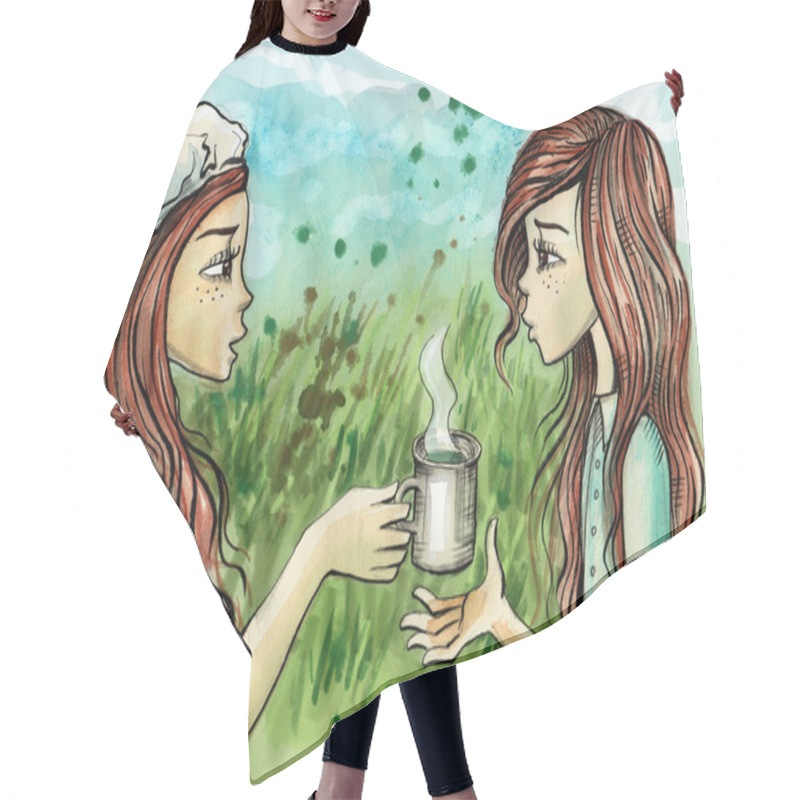 Personality  Twin Sisters Sharing A Cup Of Tea Hair Cutting Cape