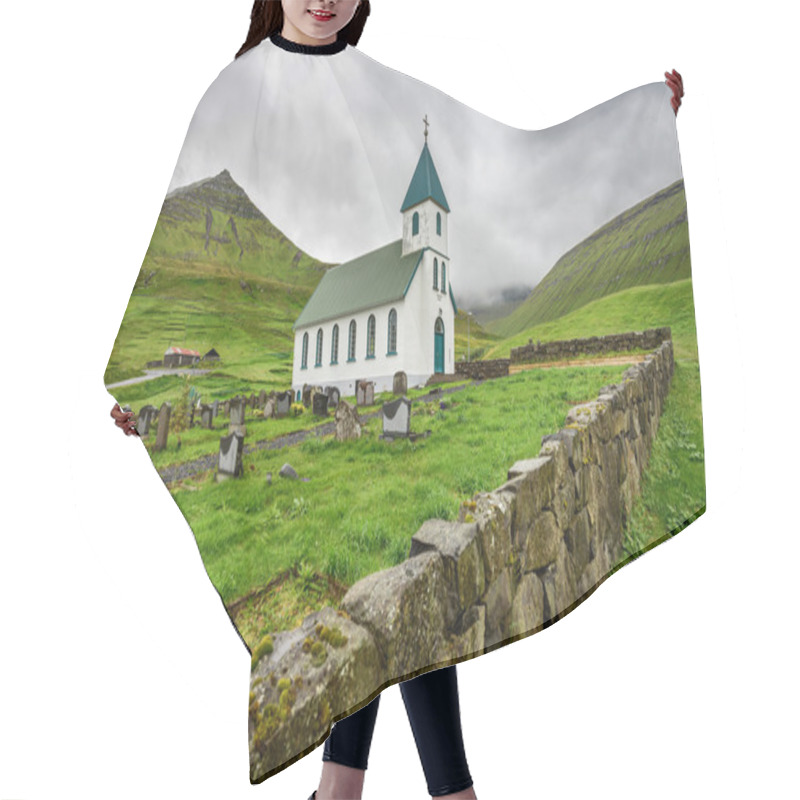 Personality  Small Village Church With Cemetery In Gjogv, Faroe Islands, Denmark Hair Cutting Cape