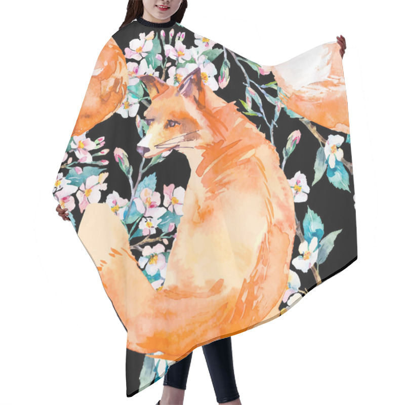 Personality  Wildlife Pattern. Fox And Flowering Branches. . Hair Cutting Cape