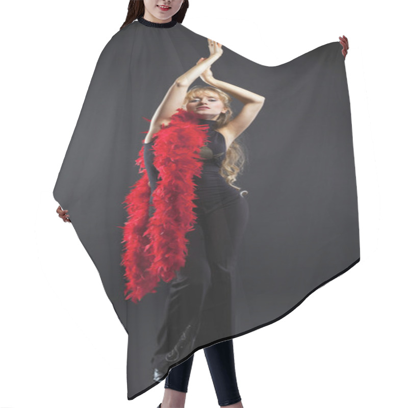 Personality  Blond Woman Dance With Red Boa Hair Cutting Cape