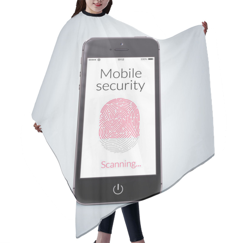 Personality  Front View Of Black Smart Phone With Mobile Security Fingerprint Hair Cutting Cape