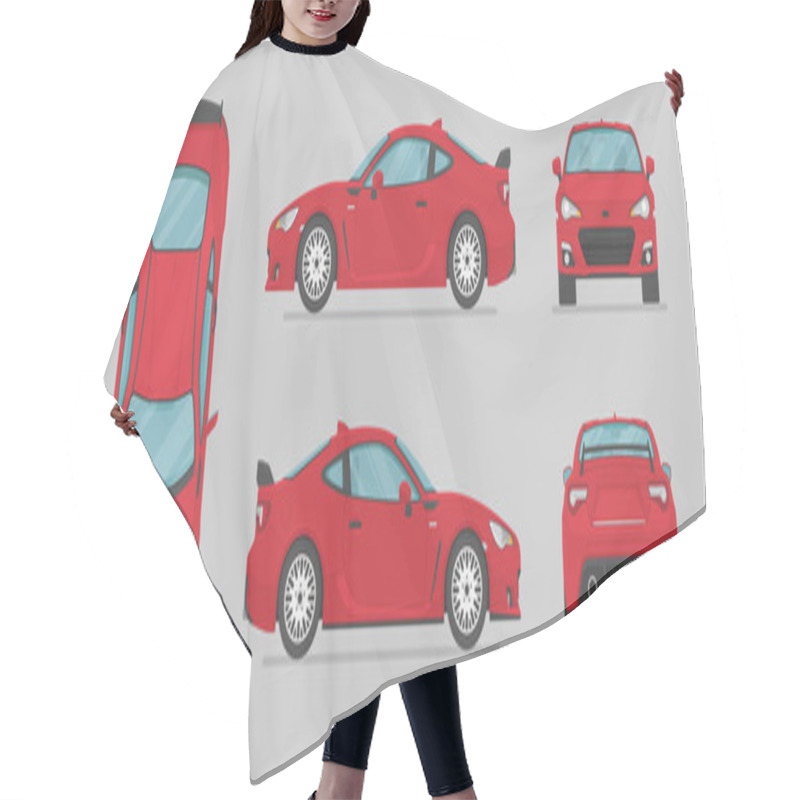 Personality  Vector Red Sport Car. Side View, Front View, Back View, Top View. Cartoon Flat Illustration, Car For Graphic And Web Hair Cutting Cape