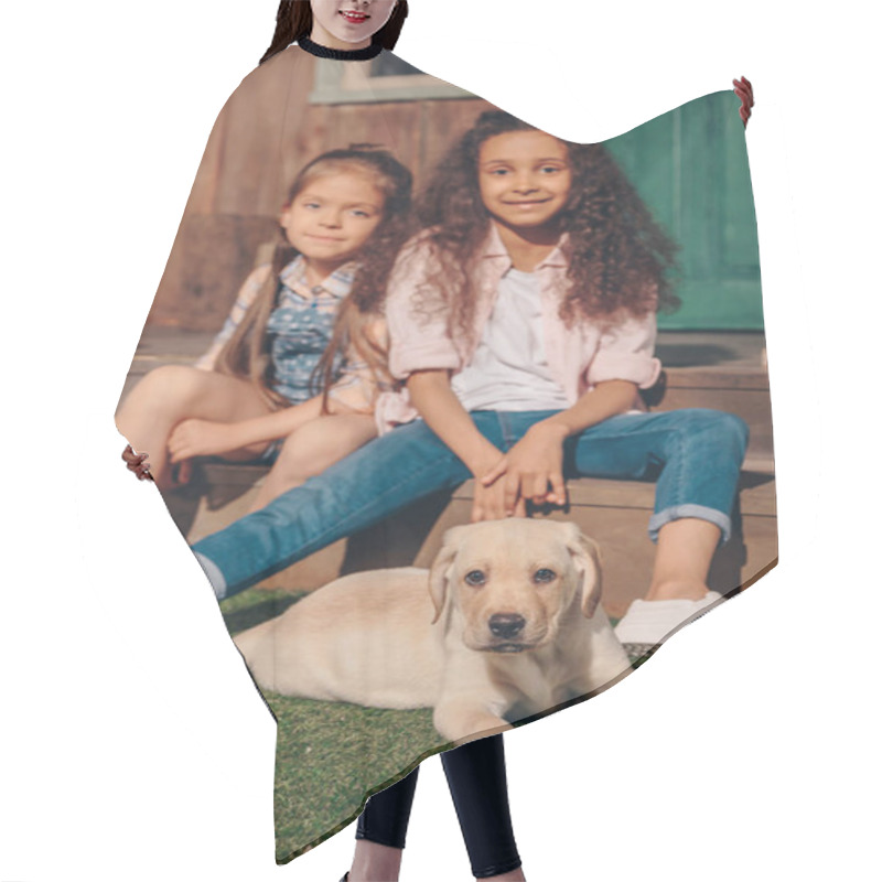 Personality  Multiethnic Girls With Puppy Hair Cutting Cape