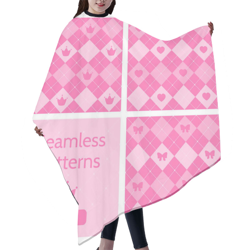 Personality  Set Of Cute Pink Girlish Seamless Patterns. Hair Cutting Cape