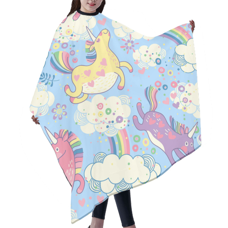 Personality  Cute Seamless Pattern With Rainbow Unicorns In The Clouds Hair Cutting Cape