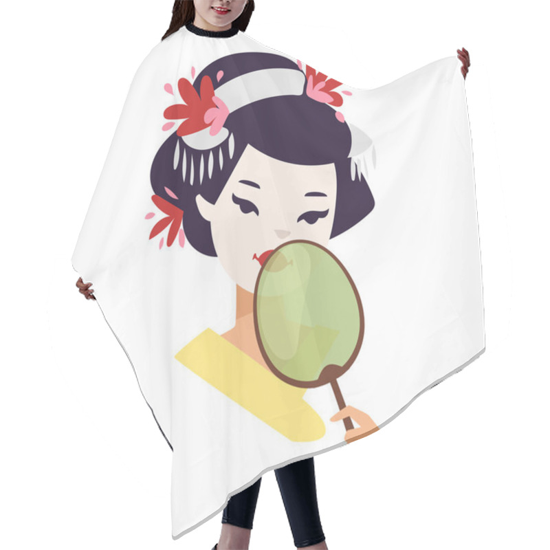 Personality  Vector Japanese Geisha Girl Hair Cutting Cape