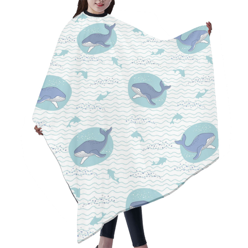 Personality  Oceanic Background, Whales And Sharks On A Wavy Background Hair Cutting Cape