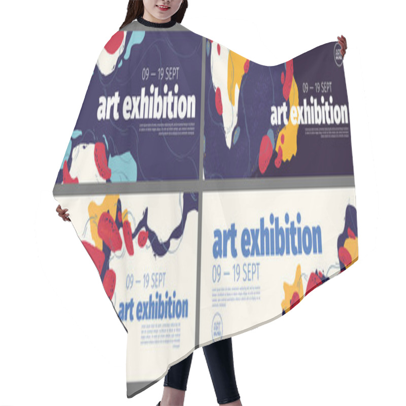 Personality  Art Exhibition Vector Banners Or Flyers Set Design Hair Cutting Cape