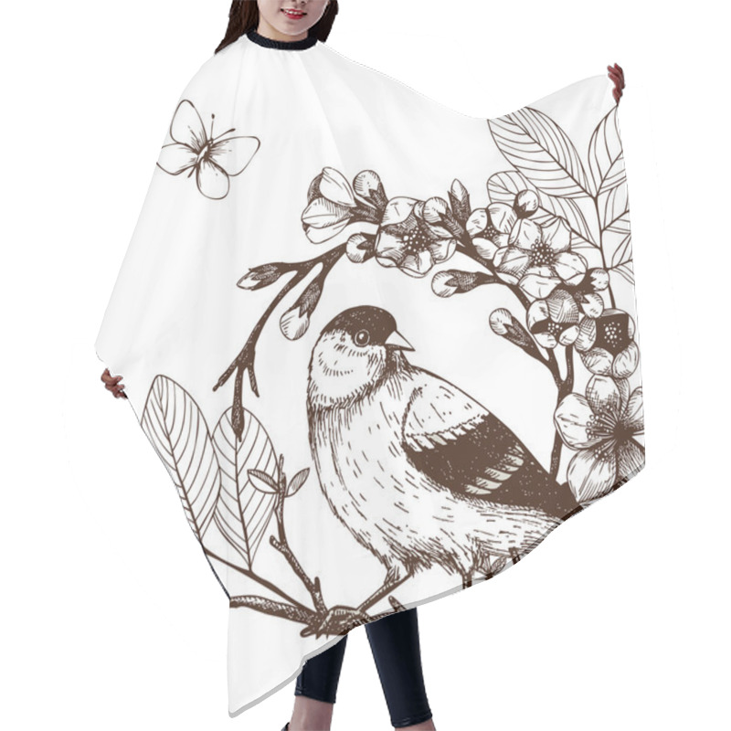 Personality  Bird On Blooming Tree Twig Hair Cutting Cape