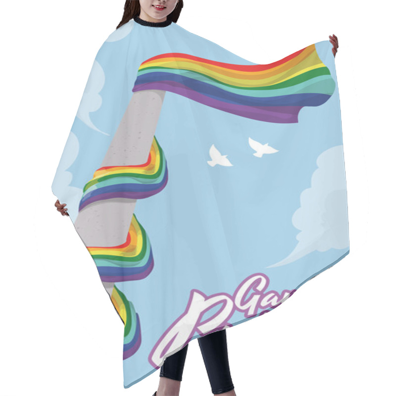 Personality  Rainbow Flag Around Flagpole Waving High In Gay Pride, Vector Ilustration Hair Cutting Cape