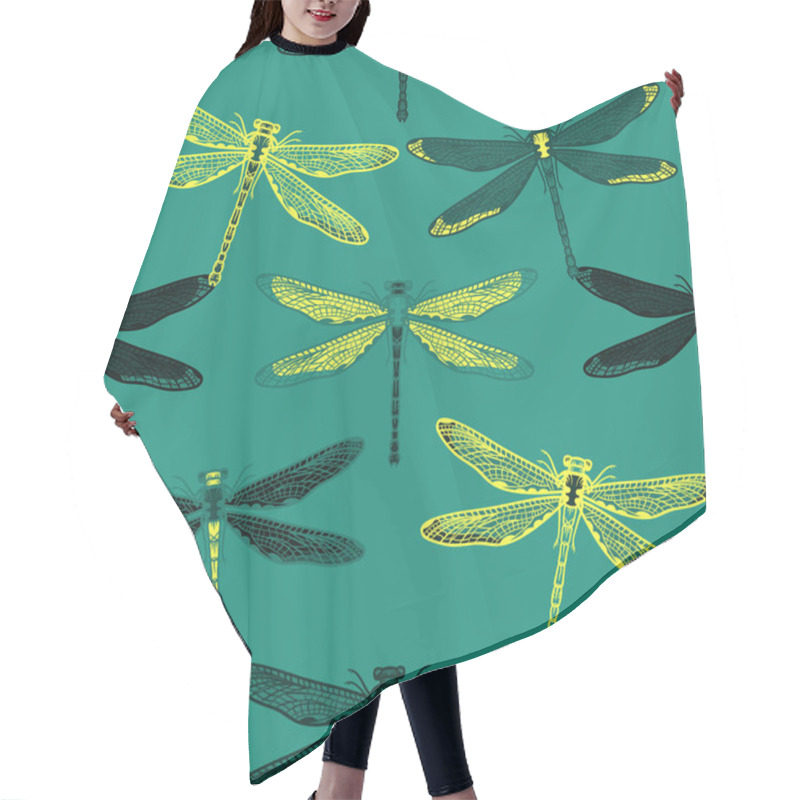 Personality  Hand Drawn Stylized Dragonflies Seamless Pattern For Girls, Boys, Clothes. Creative Background With Insect. Funny Wallpaper For Textile And Fabric. Fashion Style. Colorful Bright. Hair Cutting Cape