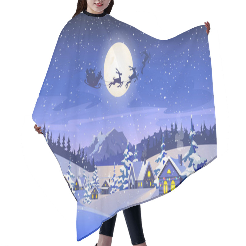 Personality  Christmas Eve Scenery, Reindeers Flying In Sky Hair Cutting Cape