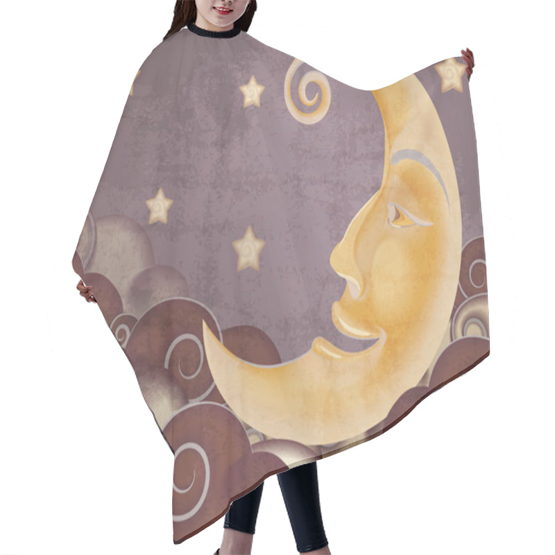 Personality  Retro Style Half Moon, Clouds And Stars Illustration Hair Cutting Cape