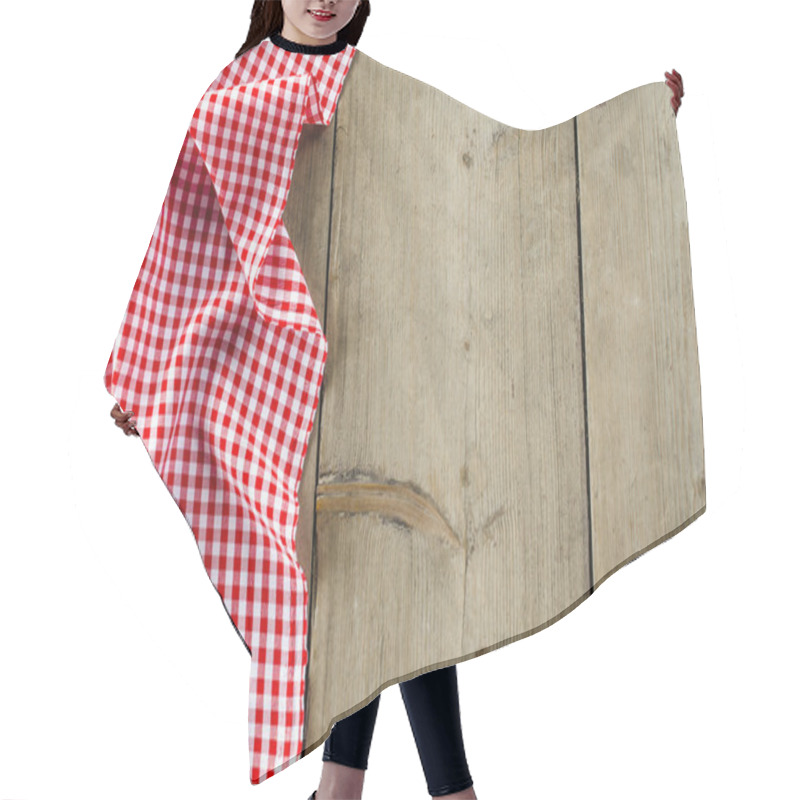 Personality  Red Folded Tablecloth Over Wooden Table Hair Cutting Cape