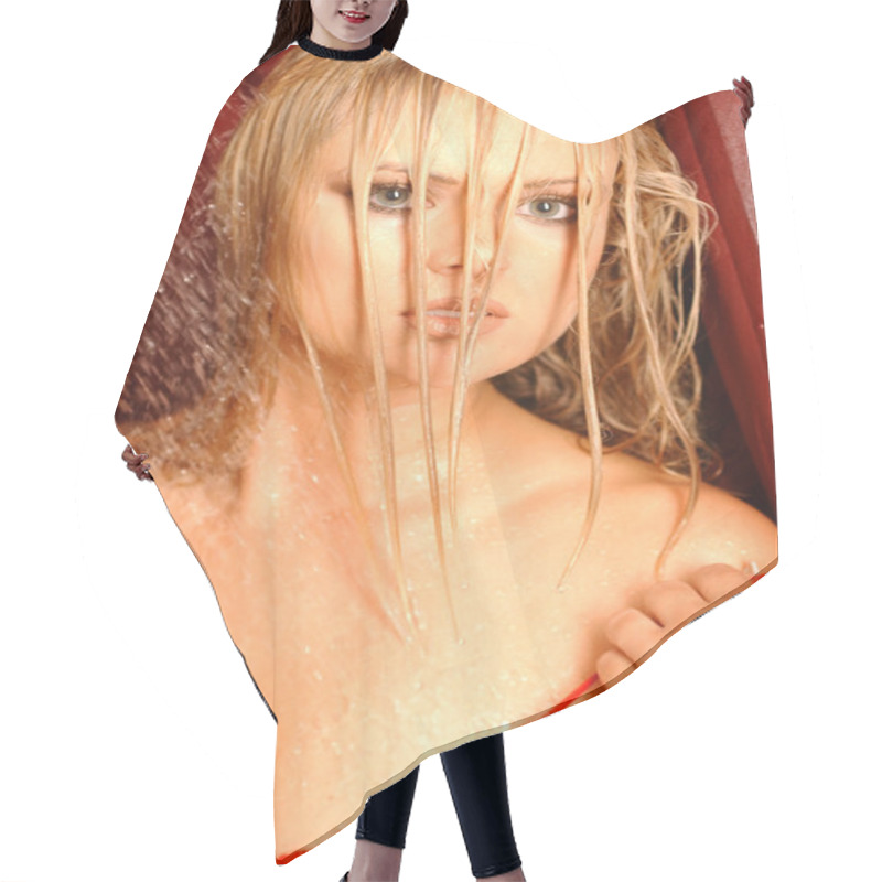 Personality  Wet Haired Blond - Red Slip - Surlty Blonde Hair Cutting Cape