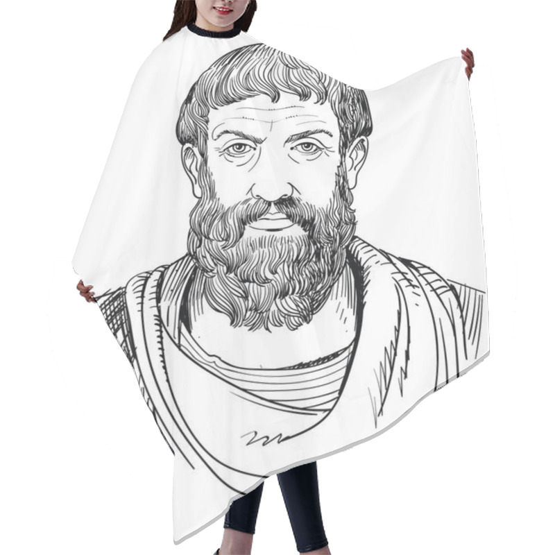 Personality  Greek Philosopher Epicurus Portrait In Line Art Illustration Hair Cutting Cape