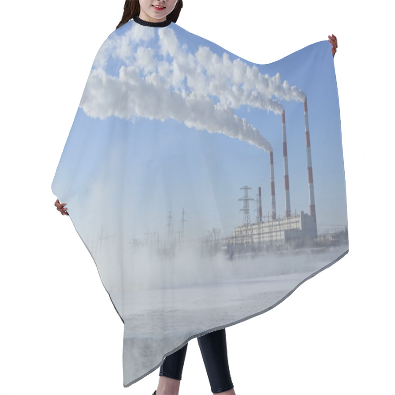 Personality  Hydroelectric Power Plant In Winter Hair Cutting Cape