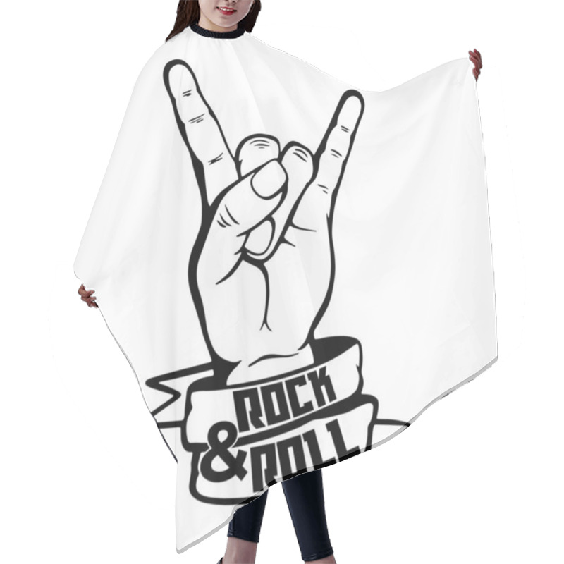 Personality  Rock And Roll Sign Of Horns Music Print, Rock On Gesture Symbol. Heavy Metal Hand Gesture Hair Cutting Cape