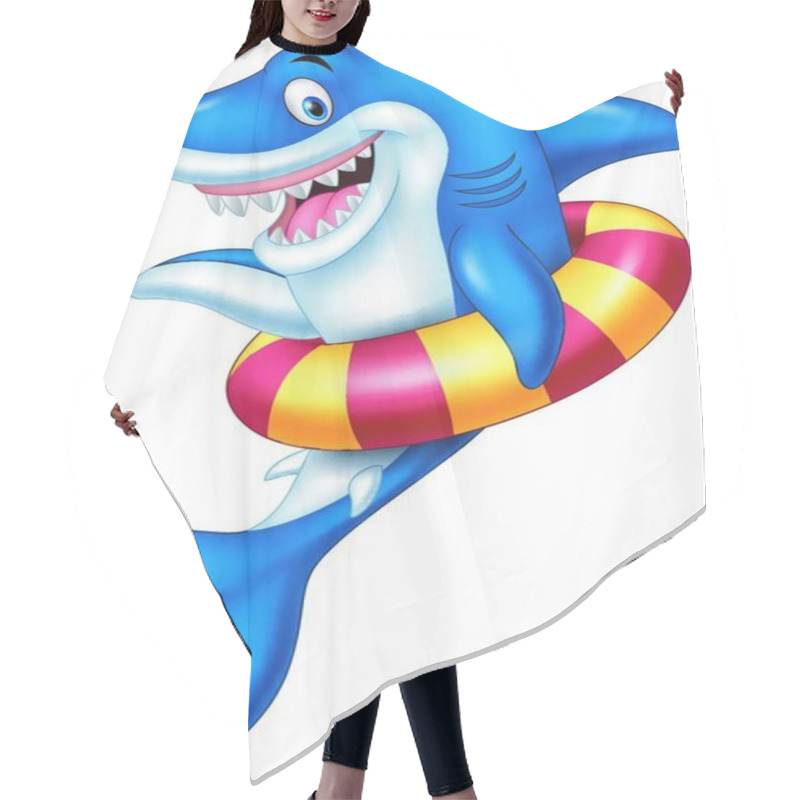 Personality  Cartoon Shark With Inflatable Ring Hair Cutting Cape