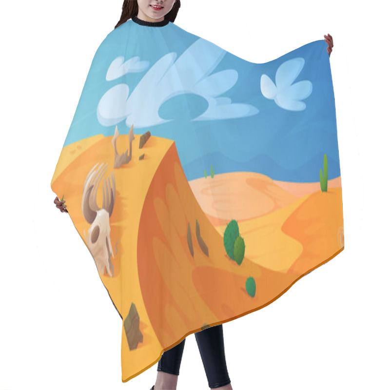 Personality  Desert Dune With Golden Sand, Animal Skull, Cacti Hair Cutting Cape