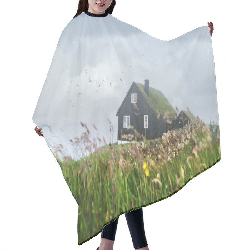 Personality  Foggy Morning View Of A House With Typical Grass Roof Hair Cutting Cape