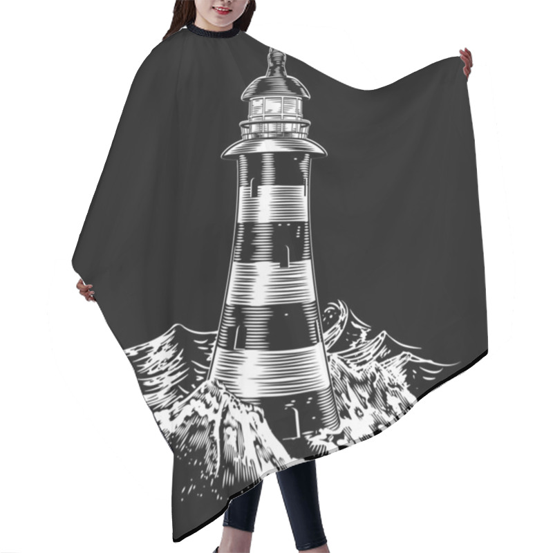 Personality  Lighthouse At Night With Rough Sea Hair Cutting Cape