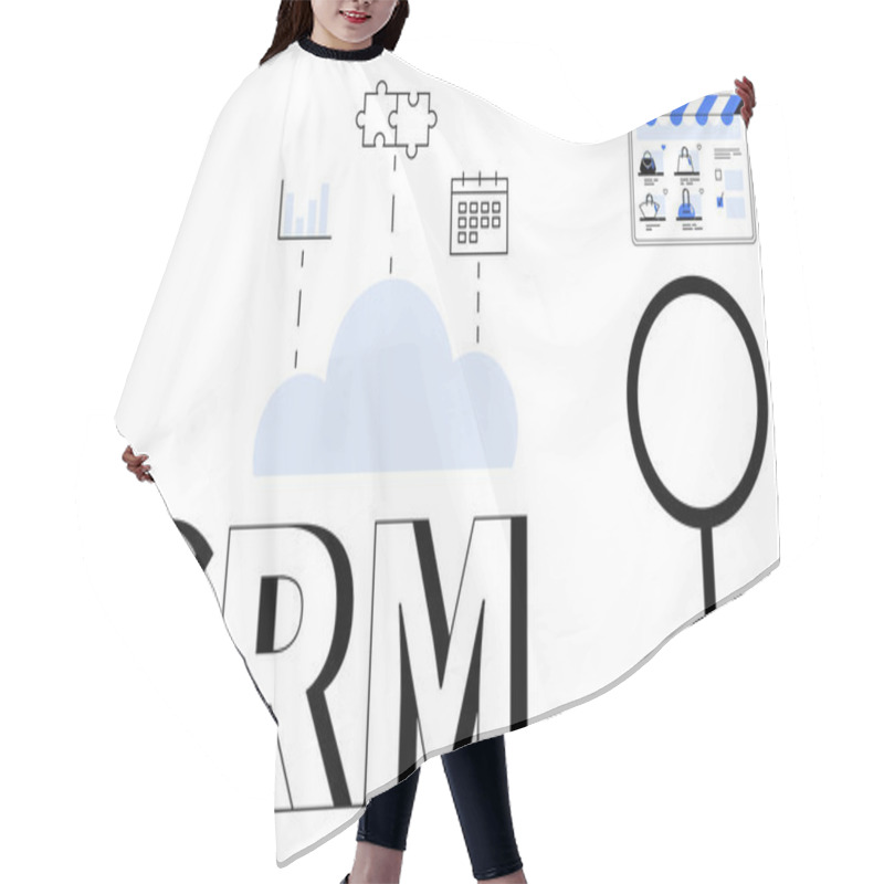 Personality  CRM Letters Connected To Cloud, Graph, Puzzle Pieces, Calendar, And E-commerce Store. Ideal For CRM Systems, Data Analysis, Cloud Storage, Business Planning Team Collaboration E-commerce Digital Hair Cutting Cape