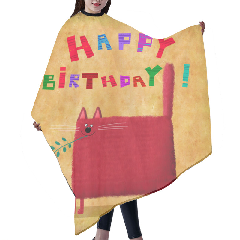 Personality  Happy Birthday Card Red Square Cat  Hair Cutting Cape