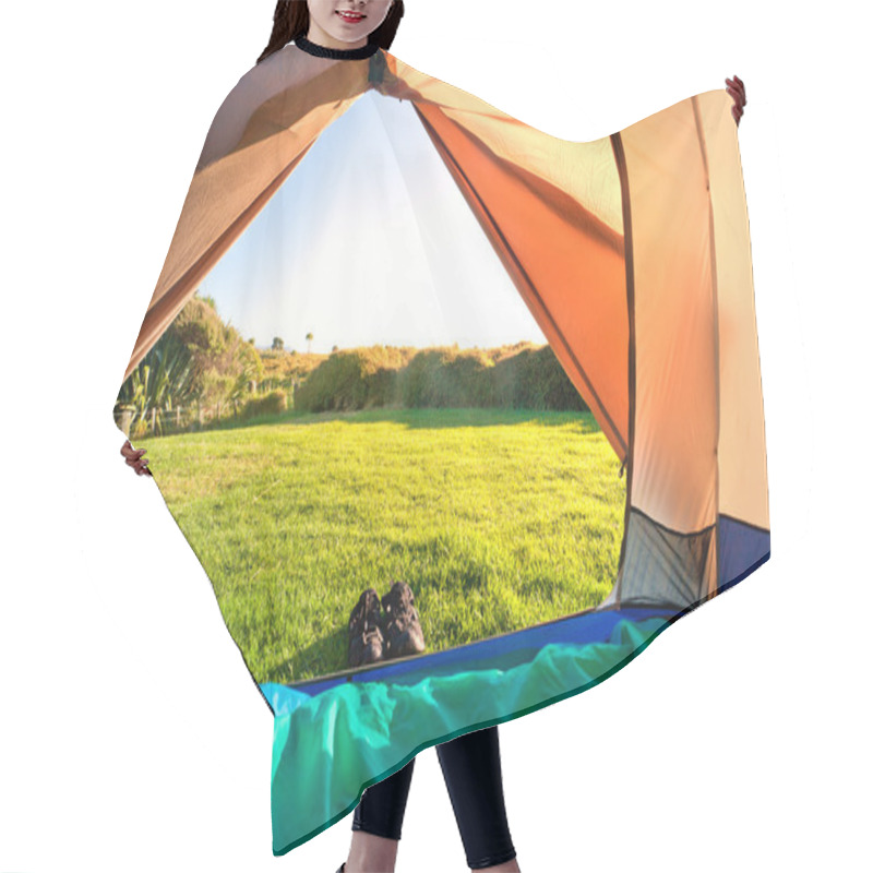 Personality  Green Meadow And Forest Seen Thru Open Tent Door Hair Cutting Cape