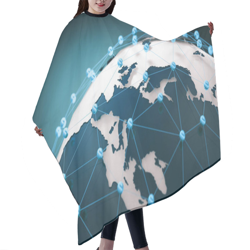 Personality  3d Illustration And Concept Of International Logistics Of Agreements And International Business. Networks And Companies Around The World.World Map And Networking Hair Cutting Cape