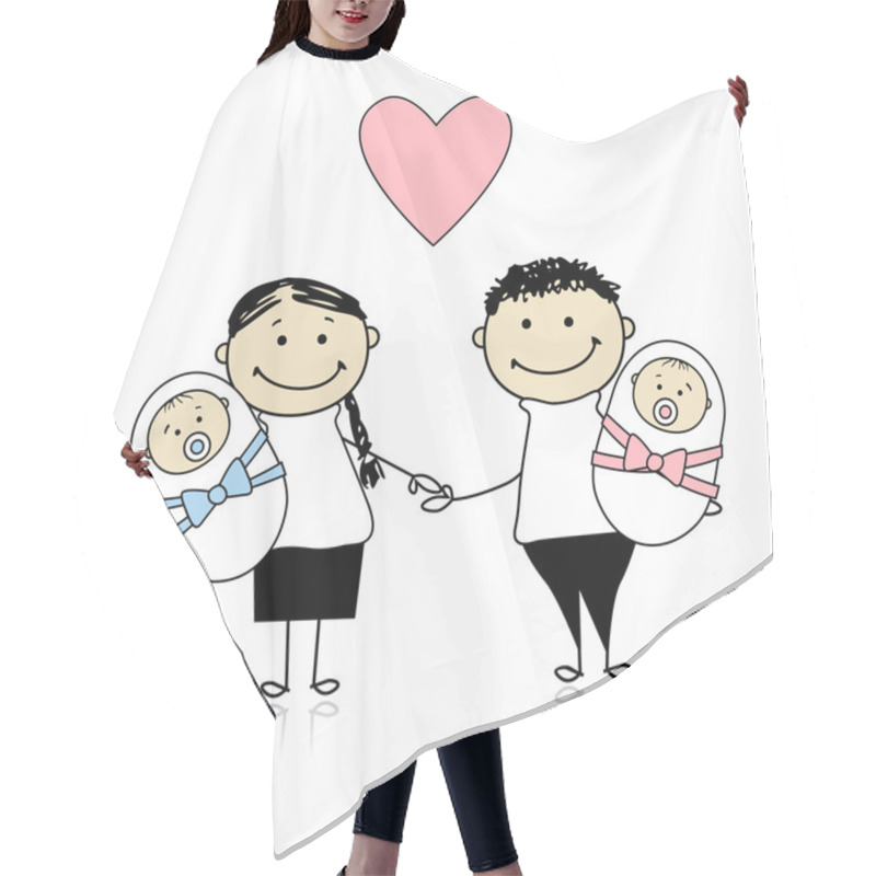 Personality  Happy Parents With Newborn Twins Hair Cutting Cape