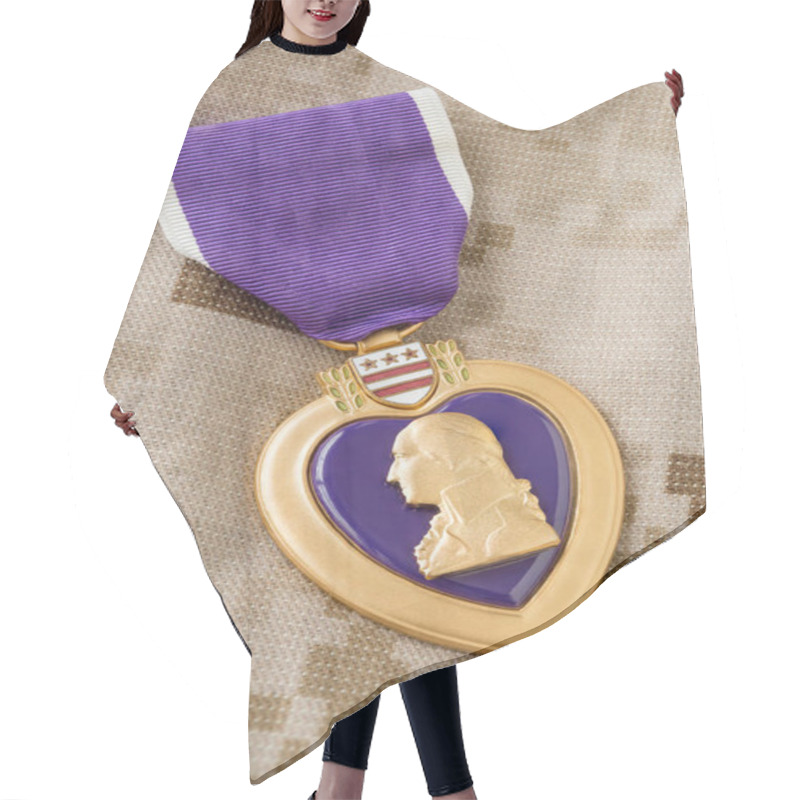 Personality  Purple Heart Medal Laying On Military Fatigues Hair Cutting Cape