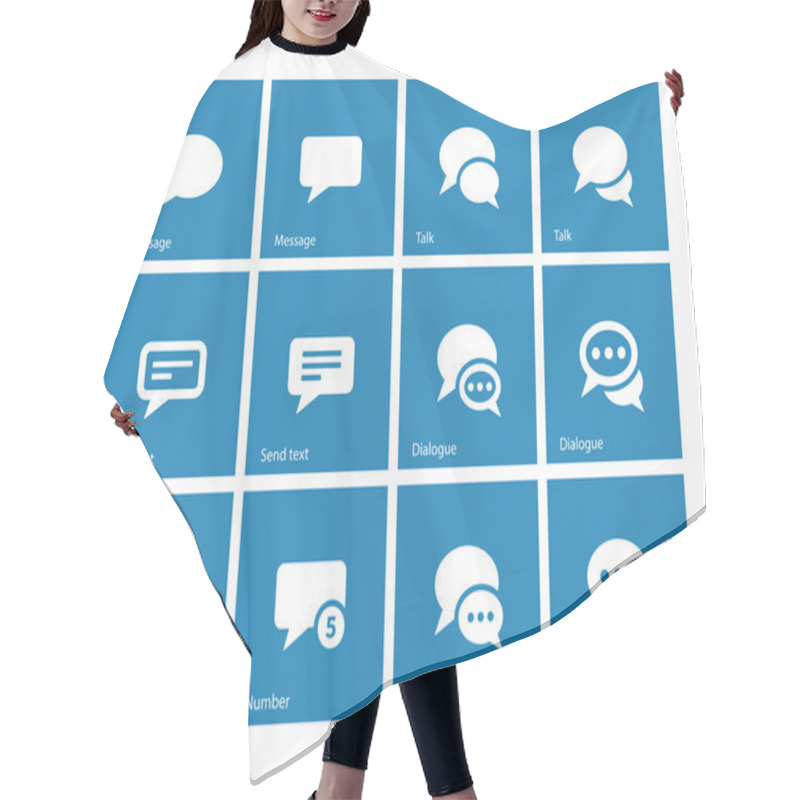 Personality  Message Bubble Icons On Blue Background. Hair Cutting Cape