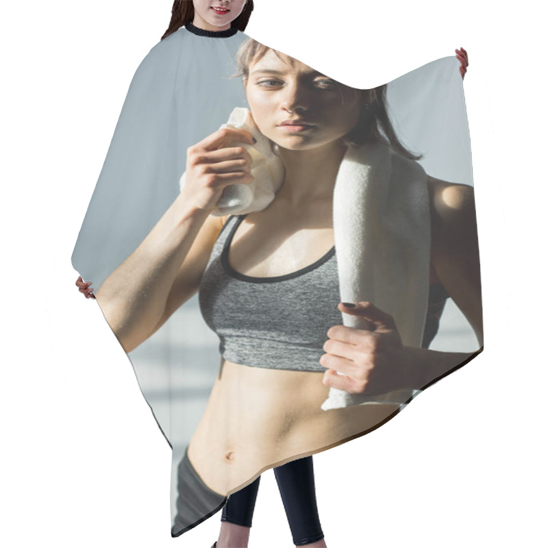 Personality  Sporty Woman With Towel Hair Cutting Cape