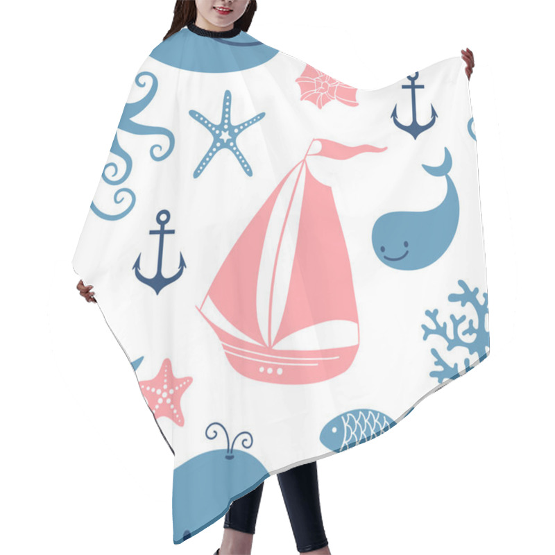 Personality  Seamless Pattern With Cute Whales, Sailing. Hair Cutting Cape