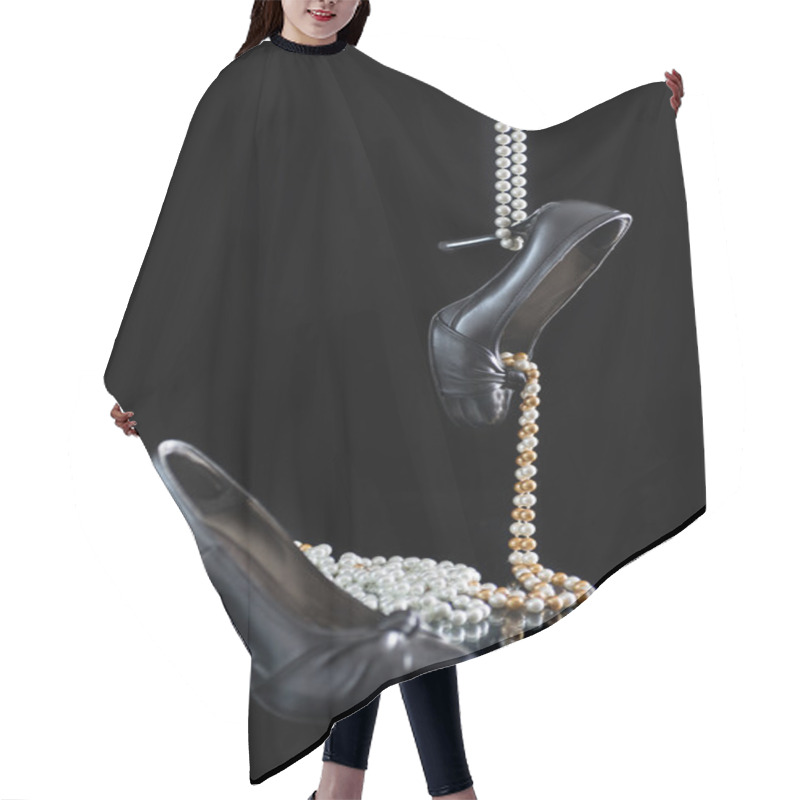 Personality  Dress Shoes On Black Hair Cutting Cape