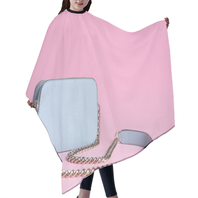 Personality  Stylish Woman's Bag On Light Pink Background Hair Cutting Cape