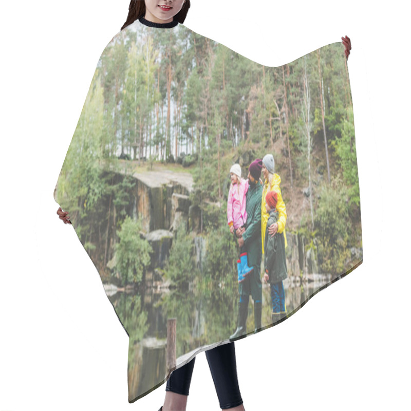 Personality  Family In Autumn Forest Near Pond Hair Cutting Cape