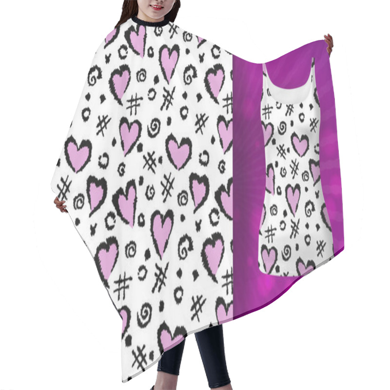 Personality  Abstract Background With A Pattern Of Hearts, A Lattice And Spots. Heart Pattern On Singlet Mock Up. Vector Illustration Drawn By Hand. Hair Cutting Cape