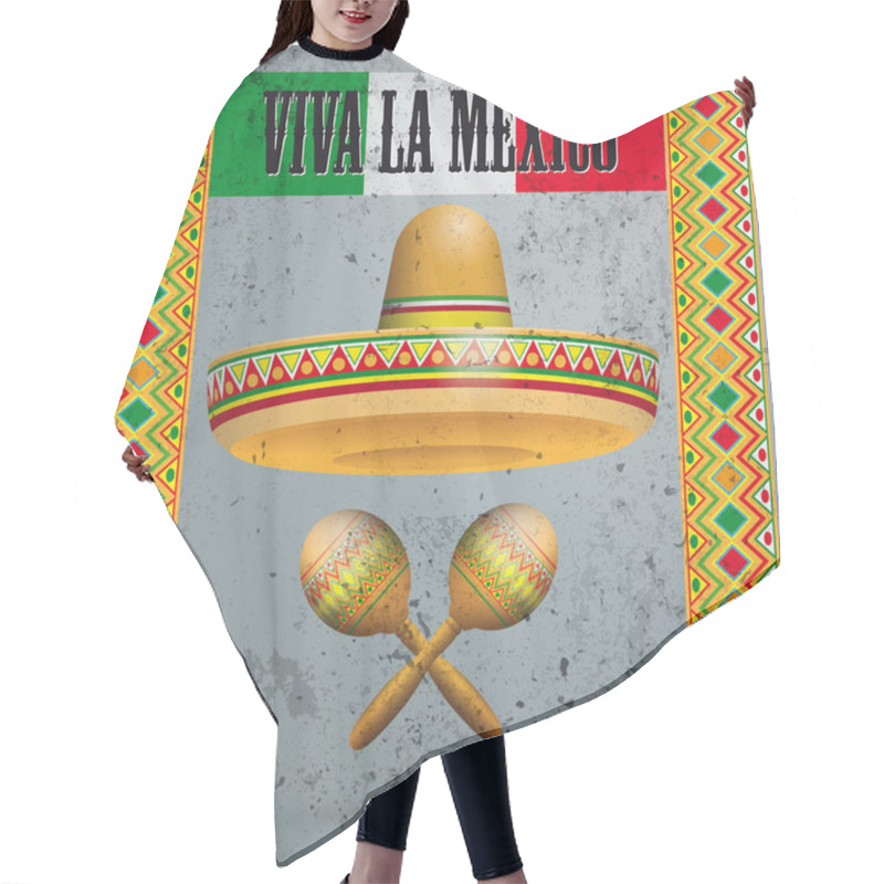 Personality  Concrete Background With Mexican Flag, Ornaments, Sombrero And Text Viva La Mexico Hair Cutting Cape