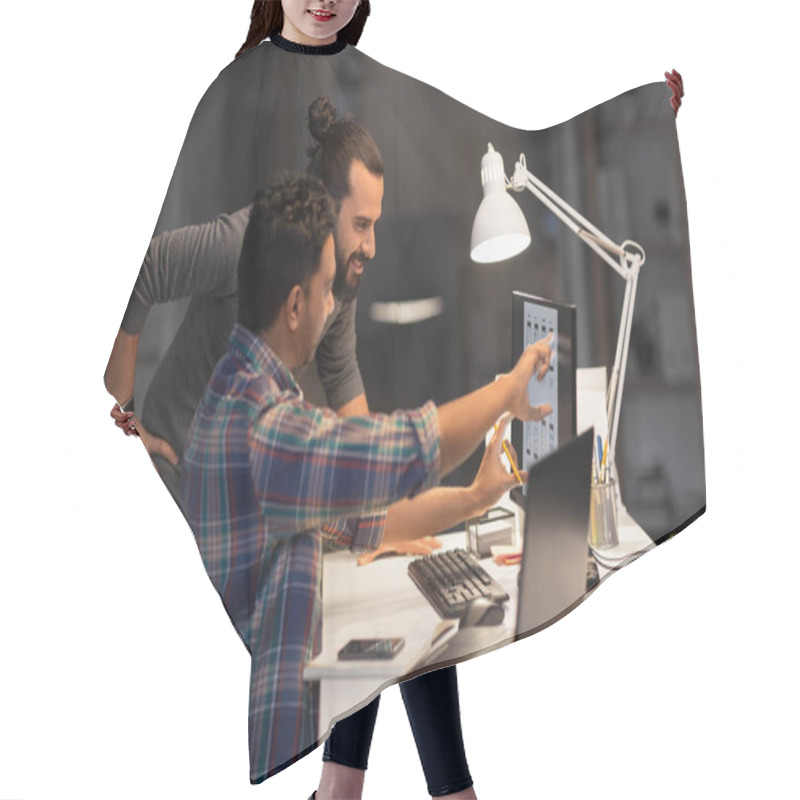 Personality  Creative Team With Computer Working Late At Office Hair Cutting Cape