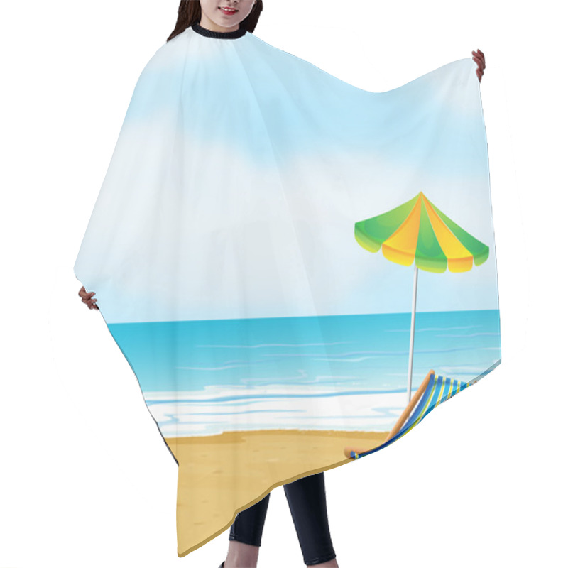 Personality  A Relaxing Beach With An Umbrella And A Foldable Bed Hair Cutting Cape