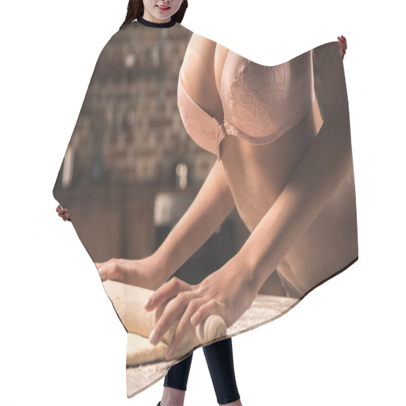 Personality  Cropped Shot Of Sexy Young Woman In Underwear Rolling Dough With Rolling Pin In Kitchen  Hair Cutting Cape